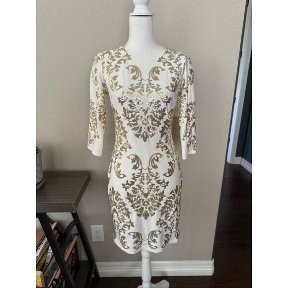B. Darlin Ivory Gold Sequin Open Back Dress size 9/10 - Picture 1 of 7